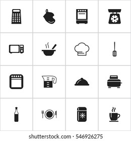 Set Of 16 Editable Restaurant Icons. Includes Symbols Such As Food Libra, Kitchen Shovel, Coffee And More. Can Be Used For Web, Mobile, UI And Infographic Design.