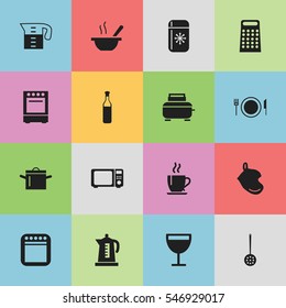Set Of 16 Editable Restaurant Icons. Includes Symbols Such As Wineglass, Oven, Kettle And More. Can Be Used For Web, Mobile, UI And Infographic Design.