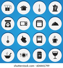 Set Of 16 Editable Restaurant Icons. Includes Symbols Such As Cooker, Kettle, Plate And More. Can Be Used For Web, Mobile, UI And Infographic Design.