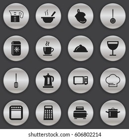 Set Of 16 Editable Restaurant Icons. Includes Symbols Such As Potholder, Cooking Cap, Pan And More. Can Be Used For Web, Mobile, UI And Infographic Design.