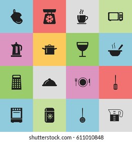 Set Of 16 Editable Restaurant Icons. Includes Symbols Such As Grater, Kettle, Water Jug And More. Can Be Used For Web, Mobile, UI And Infographic Design.