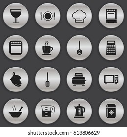 Set Of 16 Editable Restaurant Icons. Includes Symbols Such As Water Jug, Toaster, Cooker And More. Can Be Used For Web, Mobile, UI And Infographic Design.