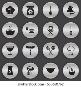 Set Of 16 Editable Restaurant Icons. Includes Symbols Such As Cooking, Soup, Plates With Glass And More. Can Be Used For Web, Mobile, UI And Infographic Design.
