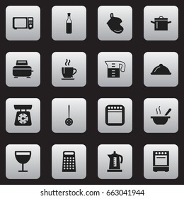 Set Of 16 Editable Restaurant Icons. Includes Symbols Such As Grater, Wineglass, Cooker And More. Can Be Used For Web, Mobile, UI And Infographic Design.