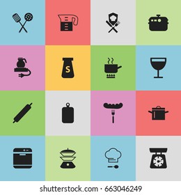 Set Of 16 Editable Restaurant Icons. Includes Symbols Such As Cutting Surface, Pan, Dough And More. Can Be Used For Web, Mobile, UI And Infographic Design.