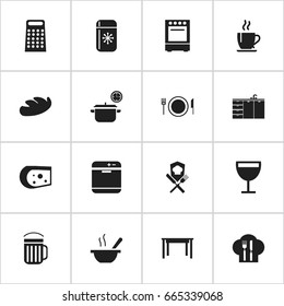 Set Of 16 Editable Restaurant Icons. Includes Symbols Such As Furniture, Coffee, Cheddar And More. Can Be Used For Web, Mobile, UI And Infographic Design.