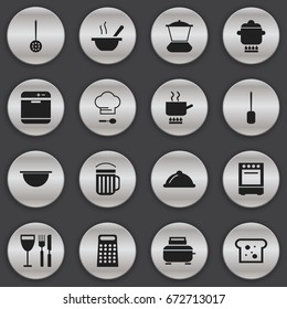 Set Of 16 Editable Restaurant Icons. Includes Symbols Such As Cooking Pot, Stove, Food And More. Can Be Used For Web, Mobile, UI And Infographic Design.