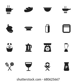 Set Of 16 Editable Restaurant Icons. Includes Symbols Such As Cooking Pot, Kettle, Squeezer And More. Can Be Used For Web, Mobile, UI And Infographic Design.