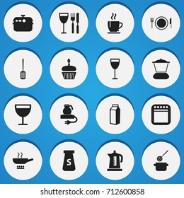 Set Of 16 Editable Restaurant Icons. Includes Symbols Such As Goblet, Tableware, Kitchen Shovel And More. Can Be Used For Web, Mobile, UI And Infographic Design.