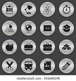 Set Of 16 Editable School Icons. Includes Symbols Such As Cutting, Kindergarten, Portfolio And More. Can Be Used For Web, Mobile, UI And Infographic Design.