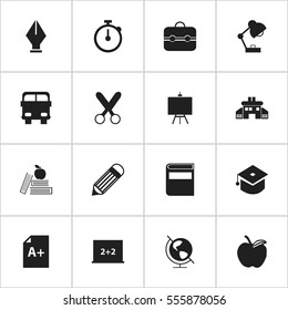 Set Of 16 Editable School Icons. Includes Symbols Such As Writing Board, Page , Painter'S Stand. Can Be Used For Web, Mobile, UI And Infographic Design.