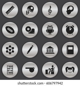 Set Of 16 Editable School Icons. Includes Symbols Such As Schoolboy, Arithmetic, Creative Idea And More. Can Be Used For Web, Mobile, UI And Infographic Design.