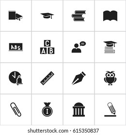 Set Of 16 Editable School Icons. Includes Symbols Such As Library, Graduation Hat, Writing And More. Can Be Used For Web, Mobile, UI And Infographic Design.
