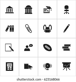 Set Of 16 Editable School Icons. Includes Symbols Such As Notepaper, Library, Ring And More. Can Be Used For Web, Mobile, UI And Infographic Design.