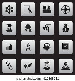 Set Of 16 Editable School Icons. Includes Symbols Such As Night Fowl, Graduated Female, Math Root And More. Can Be Used For Web, Mobile, UI And Infographic Design.
