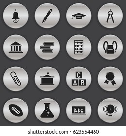 Set Of 16 Editable School Icons. Includes Symbols Such As Victory Medallion, Staple, School Board And More. Can Be Used For Web, Mobile, UI And Infographic Design.