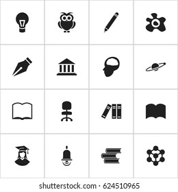 Set Of 16 Editable School Icons. Includes Symbols Such As Museum, Pencil, Astrology And More. Can Be Used For Web, Mobile, UI And Infographic Design.