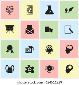 Set Of 16 Editable School Icons. Includes Symbols Such As Omelette, Cerebrum, Ring And More. Can Be Used For Web, Mobile, UI And Infographic Design.