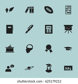 Set Of 16 Editable School Icons. Includes Symbols Such As School Board, Bookshelf, Pen And More. Can Be Used For Web, Mobile, UI And Infographic Design.