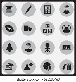 Set Of 16 Editable School Icons. Includes Symbols Such As Graduated Female, Thinking Man, Education And More. Can Be Used For Web, Mobile, UI And Infographic Design.