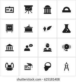 Set Of 16 Editable School Icons. Includes Symbols Such As Museum, Cerebrum, Schoolbag And More. Can Be Used For Web, Mobile, UI And Infographic Design.