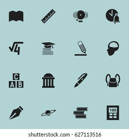 Set Of 16 Editable School Icons. Includes Symbols Such As Ring, Schoolbag, Library And More. Can Be Used For Web, Mobile, UI And Infographic Design.