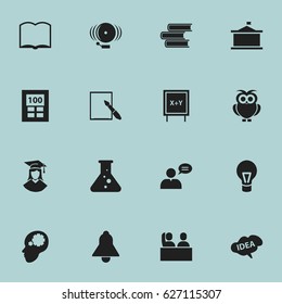 Set Of 16 Editable School Icons. Includes Symbols Such As Bell, Book, Ring And More. Can Be Used For Web, Mobile, UI And Infographic Design.