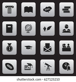 Set Of 16 Editable School Icons. Includes Symbols Such As First Place, Graduation Hat, Mind And More. Can Be Used For Web, Mobile, UI And Infographic Design.