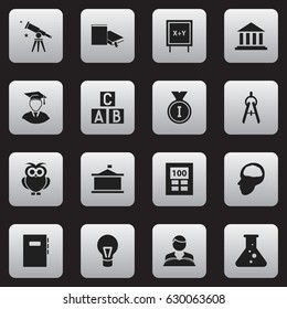 Set Of 16 Editable School Icons. Includes Symbols Such As Lamp, Night Fowl, Univercity And More. Can Be Used For Web, Mobile, UI And Infographic Design.