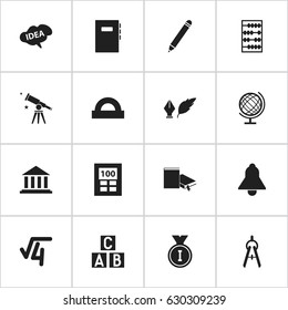 Set Of 16 Editable School Icons. Includes Symbols Such As Bell, Workbook, First Place And More. Can Be Used For Web, Mobile, UI And Infographic Design.
