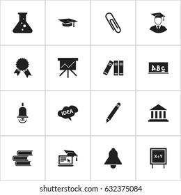 Set Of 16 Editable School Icons. Includes Symbols Such As Alarm Bell, Diplomaed Male, Victory Medallion And More. Can Be Used For Web, Mobile, UI And Infographic Design.