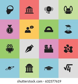 Set Of 16 Editable School Icons. Includes Symbols Such As Student, Museum, Nib And More. Can Be Used For Web, Mobile, UI And Infographic Design.