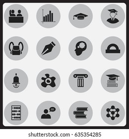 Set Of 16 Editable School Icons. Includes Symbols Such As Creative Idea, Library, Molecule And More. Can Be Used For Web, Mobile, UI And Infographic Design.