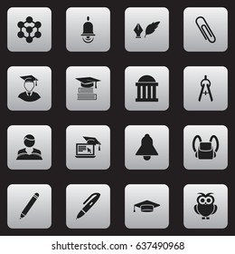 Set Of 16 Editable School Icons. Includes Symbols Such As Studying Boy, Literature, Schoolbag And More. Can Be Used For Web, Mobile, UI And Infographic Design.