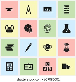 Set Of 16 Editable School Icons. Includes Symbols Such As School Board, Pencil, Schoolbag And More. Can Be Used For Web, Mobile, UI And Infographic Design.