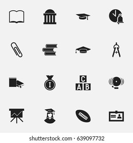 Set Of 16 Editable School Icons. Includes Symbols Such As Math Tool, Graduate, Book And More. Can Be Used For Web, Mobile, UI And Infographic Design.