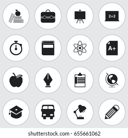 Set Of 16 Editable School Icons. Includes Symbols Such As Ceremony, Writing Board, Nib And More. Can Be Used For Web, Mobile, UI And Infographic Design.