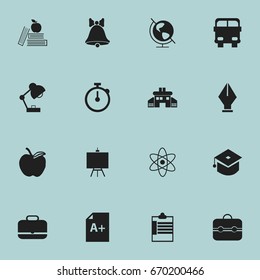 Set Of 16 Editable School Icons. Includes Symbols Such As Kindergarten, Ceremony, Trunk And More. Can Be Used For Web, Mobile, UI And Infographic Design.