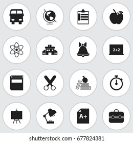 Set Of 16 Editable School Icons. Includes Symbols Such As Painter's Stand, Page , Lighting. Can Be Used For Web, Mobile, UI And Infographic Design.