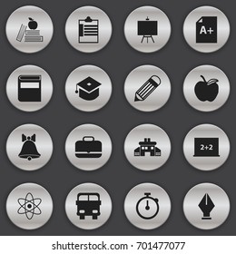 Set Of 16 Editable School Icons. Includes Symbols Such As Writing Board, Page, Supervision List And More. Can Be Used For Web, Mobile, UI And Infographic Design.