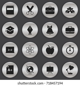 Set Of 16 Editable School Icons. Includes Symbols Such As Trunk, Literature, Timer And More. Can Be Used For Web, Mobile, UI And Infographic Design.