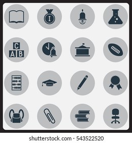 Set Of 16 Editable Science Icons. Includes Symbols Such As Chemistry, Graduate, Alarm Bell And More. Can Be Used For Web, Mobile, UI And Infographic Design.