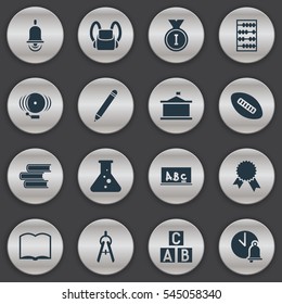 Set Of 16 Editable Science Icons. Includes Symbols Such As Pencil, Victory Medallion, Arithmetic And More. Can Be Used For Web, Mobile, UI And Infographic Design.