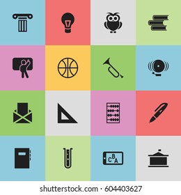Set Of 16 Editable Science Icons. Includes Symbols Such As Pen, Arithmetic, Ring And More. Can Be Used For Web, Mobile, UI And Infographic Design.