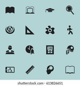 Set Of 16 Editable Science Icons. Includes Symbols Such As Straightedge, Trigon Straightedge, Graduate And More. Can Be Used For Web, Mobile, UI And Infographic Design.