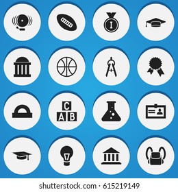 Set Of 16 Editable Science Icons. Includes Symbols Such As Basket Play, Courtroom, Math Tool And More. Can Be Used For Web, Mobile, UI And Infographic Design.