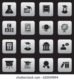 Set Of 16 Editable Science Icons. Includes Symbols Such As Ring, Diplomaed Male, Distance Learning And More. Can Be Used For Web, Mobile, UI And Infographic Design.