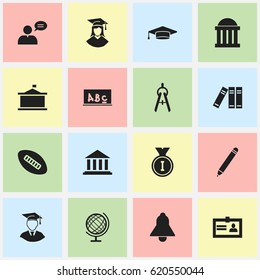 Set Of 16 Editable Science Icons. Includes Symbols Such As Certification, Oval Ball, Bell And More. Can Be Used For Web, Mobile, UI And Infographic Design.
