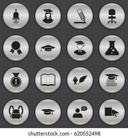 Set Of 16 Editable Science Icons. Includes Symbols Such As Work Seat, Victory Medallion, Bookmark And More. Can Be Used For Web, Mobile, UI And Infographic Design.