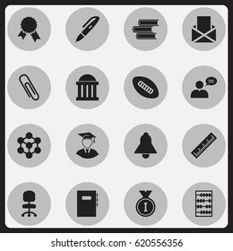 Set Of 16 Editable Science Icons. Includes Symbols Such As Arithmetic, Bell, Straightedge And More. Can Be Used For Web, Mobile, UI And Infographic Design.